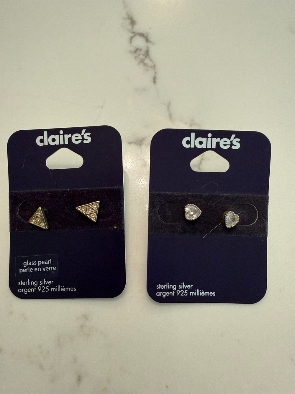 Claires Heart and Triangle studded earrings